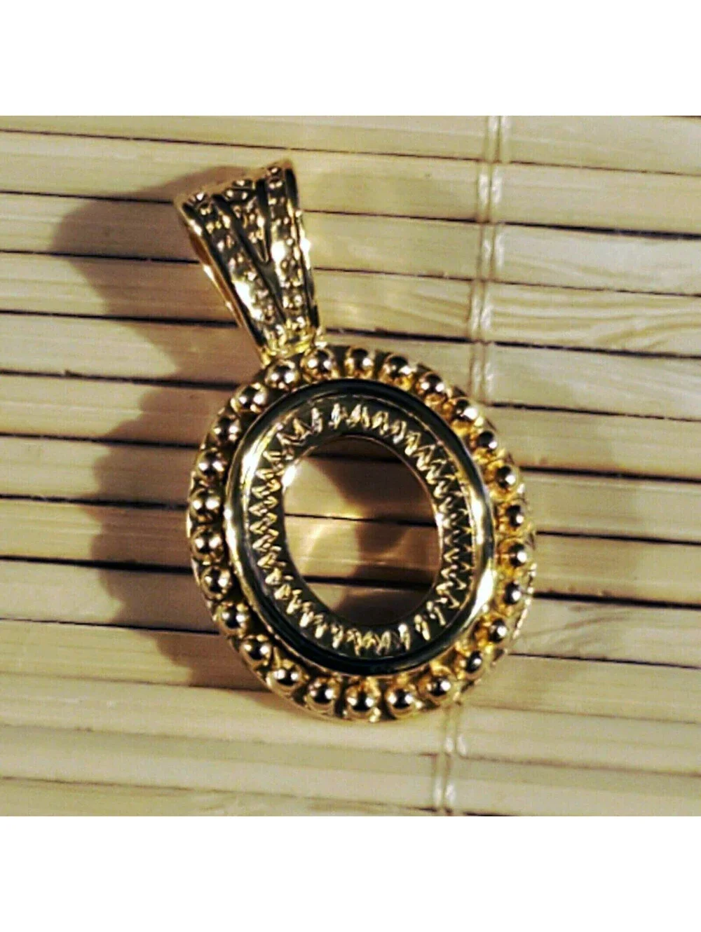 Gold 14K Plated Brass Fancy Dotted 12x10mm Oval Cabochon Pendant Setting